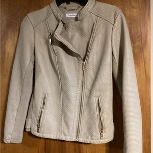 Women’s Calvin Klein Vegan Leather Moto Jacket Cream Beige Size M